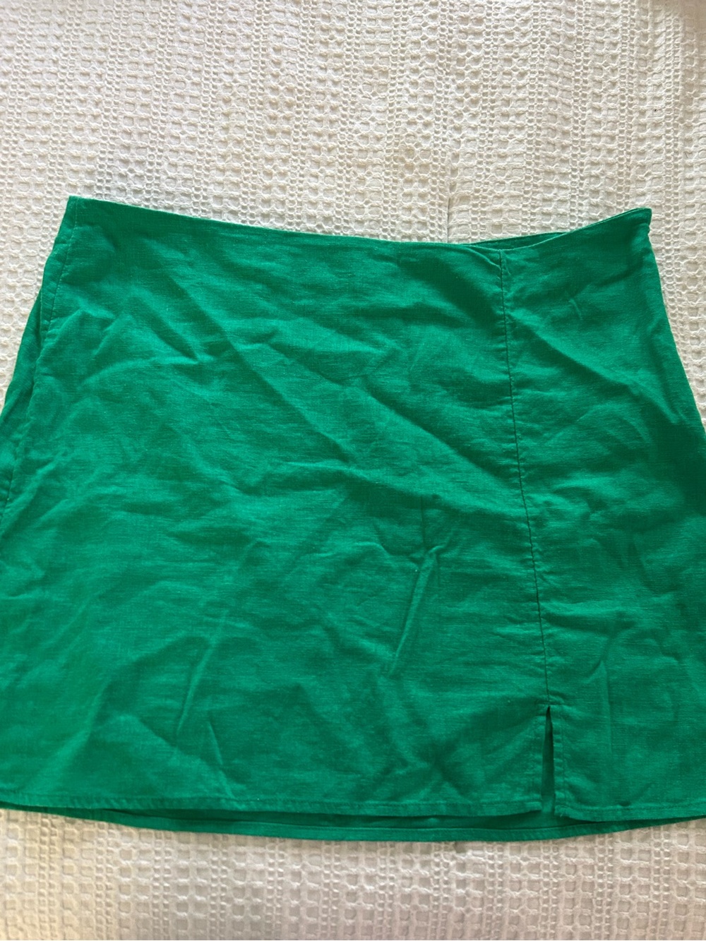 Green Linen Mini Skirt with Front Slit